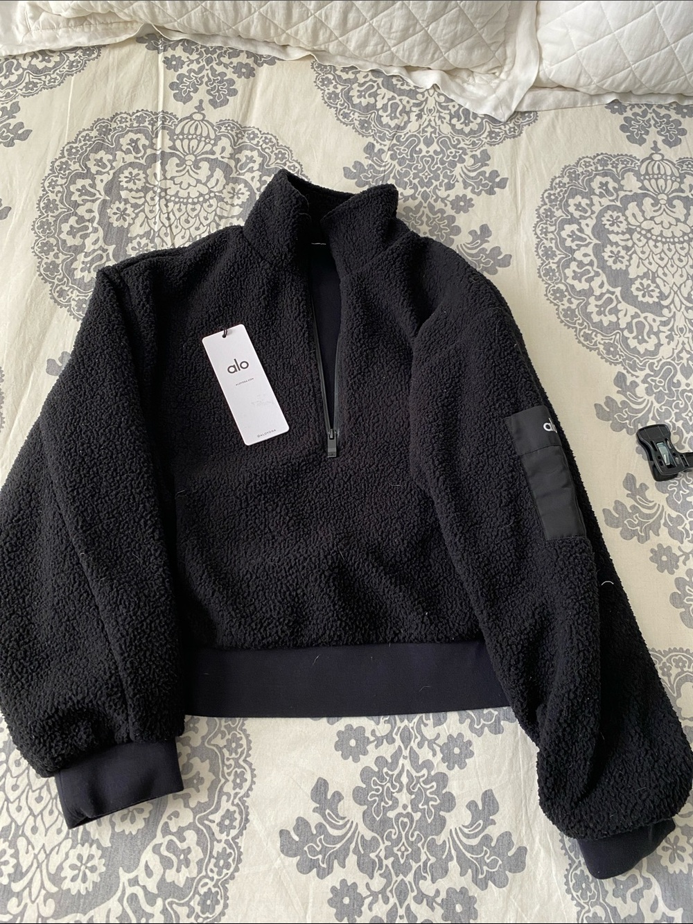 ALO Yoga Black Sherpa Quarter-Zip Pullover Jacket